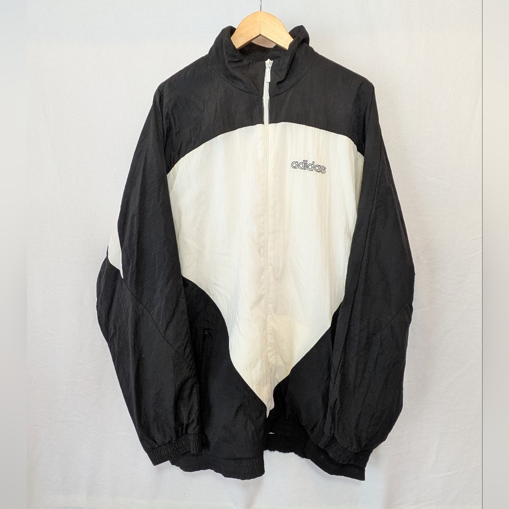 XXL Vintage 90's Adidas Black and White Windbreaker Jacket athletic street wear